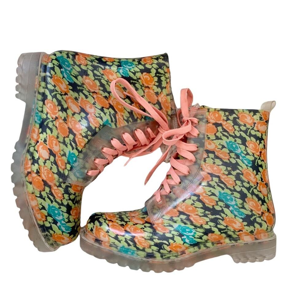Bongo Mardo Floral Vinyl Lace Up Combat Boots Size 9